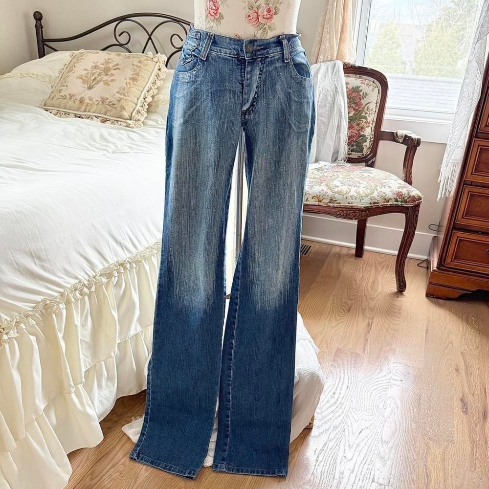 low rise bootcut jeans  Y2K blue‎ denim bootcut jeans size 28"